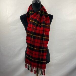 Vintage Clans of Scotland 100% Pure New Wool Red Plaid Fringe Scarf 54”X 11”
